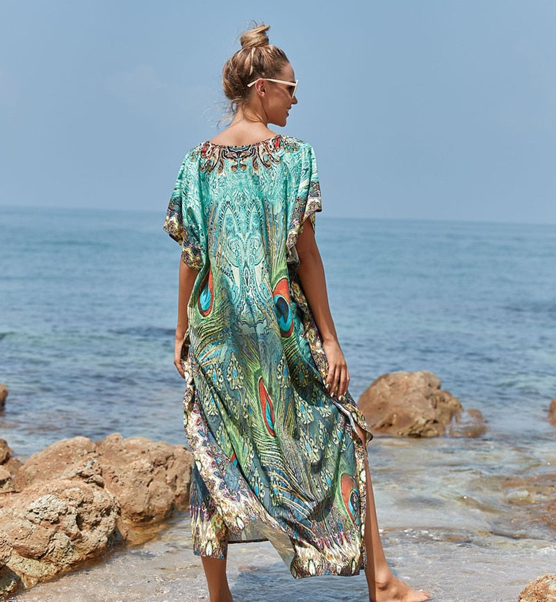 Hostal Compositor alojamiento Beach Peacock Kaftan Dress - One Size | Curvy Chix – Curvychixau
